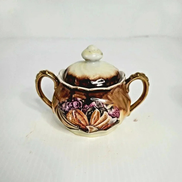 Vintage Japan Sugar and Creamer Set/brown/fruits - Picture 3 of 8